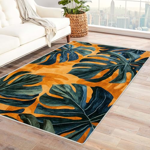 HOQIU Teppiche Modern Abstrakter botanischer Druck TeppichWohnzimmer, Teppich Schlafzimmer, teppiche Flur, Balkon Teppich, Zuhause Deko.(grün)-150x210cm von HOQIU