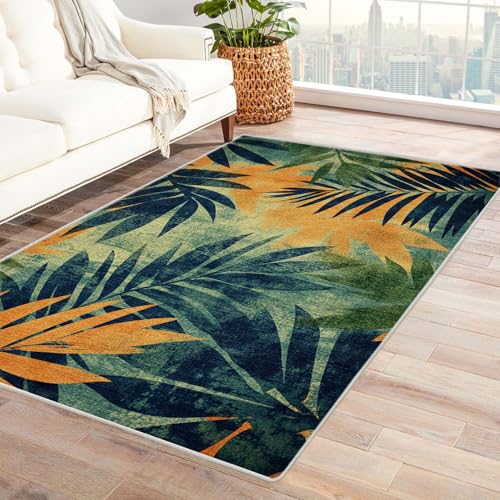 HOQIU Teppiche Modern Abstrakter botanischer Druck TeppichWohnzimmer, Teppich Schlafzimmer, teppiche Flur, Balkon Teppich, Zuhause Deko.(grün)-90x120cm von HOQIU