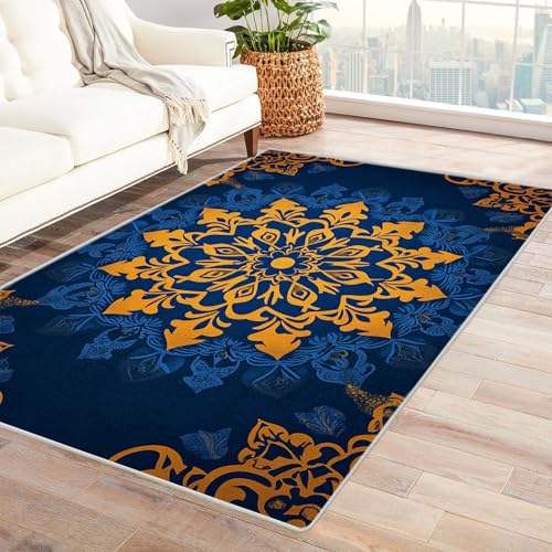 HOQIU Waschbare Teppiche Abstrakter Blumendruck mit Weinrebe Teppich Wohnzimmer, Teppich Schlafzimmer, Teppiche, Deko Home.(Gelb)-60x90cm von HOQIU