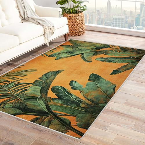 HOQIU Waschbare Teppiche Abstrakter botanischer Druck Teppich Wohnzimmer, Teppich Schlafzimmer, Teppiche, Deko Home.(grün)-210x300cm von HOQIU