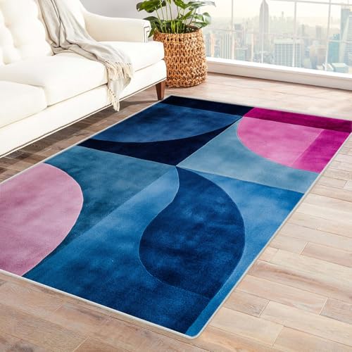 HOQIU Waschbare Teppiche Abstrakter unregelmäßiger Druck Teppich Wohnzimmer, Teppich Schlafzimmer, Teppiche, Deko Home.(blau)-240x300cm von HOQIU
