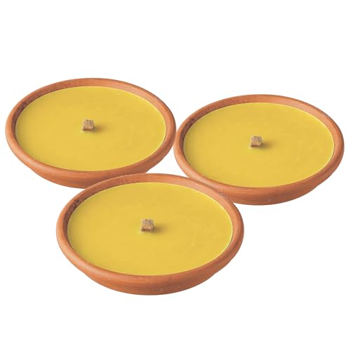 Horeca Candles - Citronella Kerze im Terracotta Topf - Set mit 3er Kerzen, Gelbe - Duftkerzen mit 8 Stunden Brenndauer - Für den Außenbereich, Balkon, Picknick, Camping, Garten von HORECA CANDLES