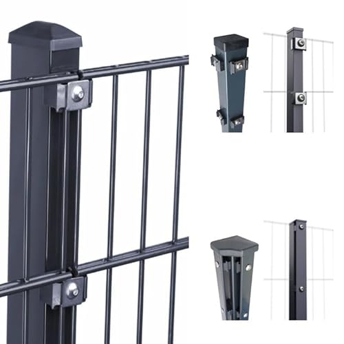 HORI® Doppelstabmattenzaun 656 Basic | Komplett-Set: je 251 cm Gittermatten | Pfosten wahlweise mit Klemmhalter, Abdeckschiene und Eckpfosten Anthrazit RAL 7016 Höhe 103 cm Länge 22.5 m von HORI