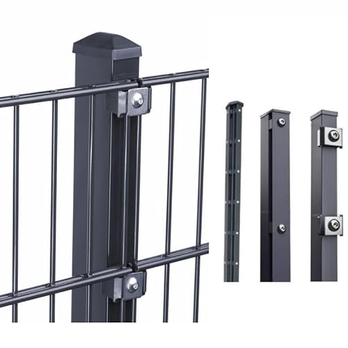 HORI® Doppelstabmattenzaun I 8/6/8 Komplettset I wahlweise mit Eckpfosten I mit Abdeckschiene oder Klemmhalter Anthrazit Höhe 183 cm Länge 10 m von HORI