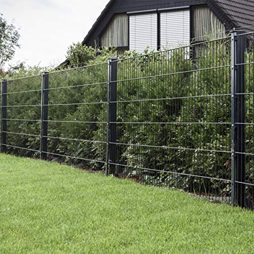 HORI® Doppelstabmattenzaun I Zaun Komplettset I verschiedene Längen und Höhen – wahlweise mit Abdeckschiene oder Klemmhalter Anthrazit,Grau RAL 7016 Höhe 83 cm Länge 5 m von HORI