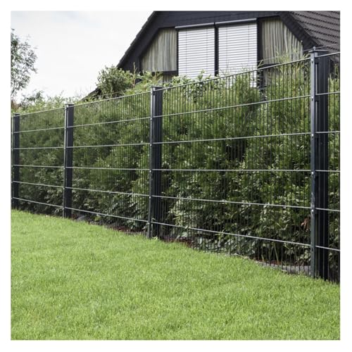 HORI® Doppelstabmattenzaun I Zaun Komplettset I verschiedene Längen und Höhen – wahlweise mit Abdeckschiene oder Klemmhalter Anthrazit,Grau RAL 7016 Höhe 83 cm Länge 7.5 m von HORI