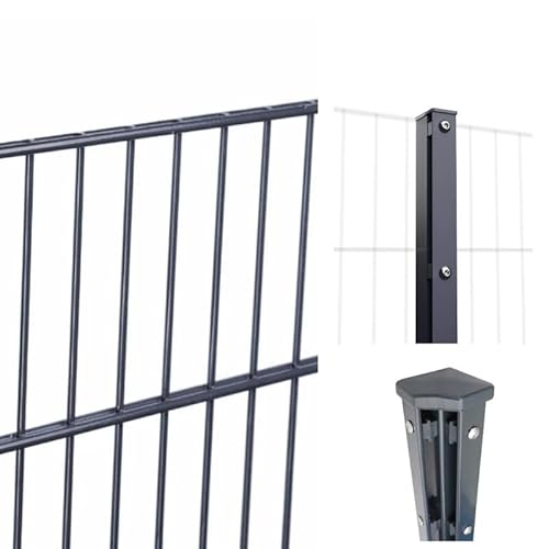 HORI® Doppelstabmattenzaun Komplettset I je 200 cm Mattenzaun I Stabstärke 6/5/6 I Anthrazit, Grau RAL 7016 I Inkl. Lackstift I Höhe 103 cm I Länge 14 m I zum Aufschrauben von HORI