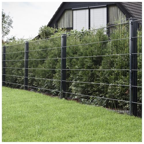 HORI® Doppelstabmattenzaun Komplettset I je 200 cm Mattenzaun I verschiedene Längen und Höhen – wahlweise mit Abdeckschiene oder Klemmhalter Anthrazit,Grau RAL 7016 Höhe 143 cm Länge 8 m von HORI
