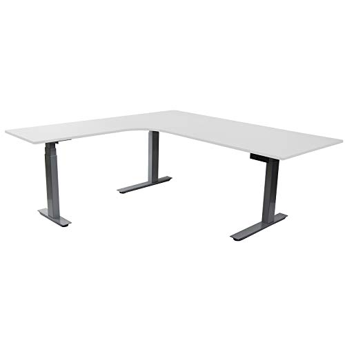 HORI® Eck-Schreibtisch PC Computertisch oder als Arbeitstisch mit elektrisch höhenverstellbarem Tischgestell I Maße: 150 x 150 x 74 cm | bis 120 kg I Silbernes Eck-Tischgestell mit weißer Platte von HORI