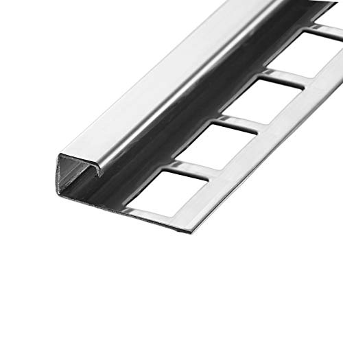 HORI® Fliesenprofil, Abschlussprofil, Kantenschutz, Edelstahlschiene I Länge 1,00 m I Quadroprofil I Höhe: 8 mm I Edelstahl (V2A) glänzend von HORI