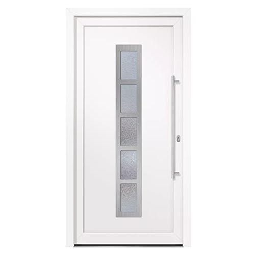 HORI® Haustür Eingangstür Komplettset – Robuste Hauseingangstür mit moderner Optik, hoher Wärmedämmung & Sicherheit, I Farbe: weiß I DIN rechts I Modell: Frame I 210 x 100 cm von HORI