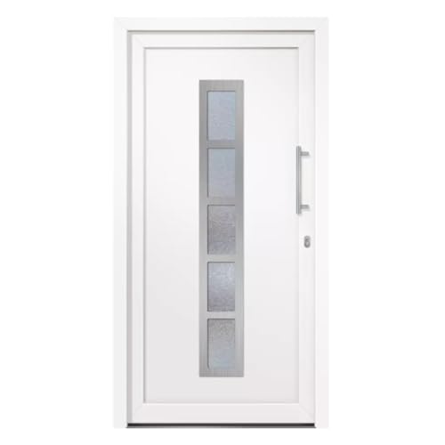HORI® Haustür Eingangstür Komplettset – Robuste Hauseingangstür mit moderner Optik, hoher Wärmedämmung & Sicherheit, I Farbe: weiß I DIN rechts I Modell: Frame I 210 x 110 cm von HORI