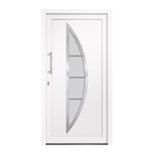 HORI® Eingangstür Kunststoff Komplettset – Hochwertige Haustür mit Wärmeschutz, 5-fach-Verriegelung & Edelstahl-Stoßgriff I Farbe: weiß I DIN links I Modell: Curve I 200 x 88 cm von HORI