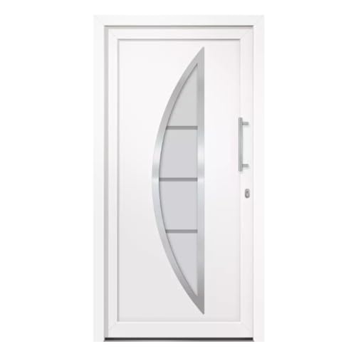 HORI® Eingangstür Kunststoff Komplettset – Hochwertige Haustür mit Wärmeschutz, 5-fach-Verriegelung & Edelstahl-Stoßgriff I Farbe: weiß I DIN rechts I Modell: Curve I 200 x 88 cm von HORI