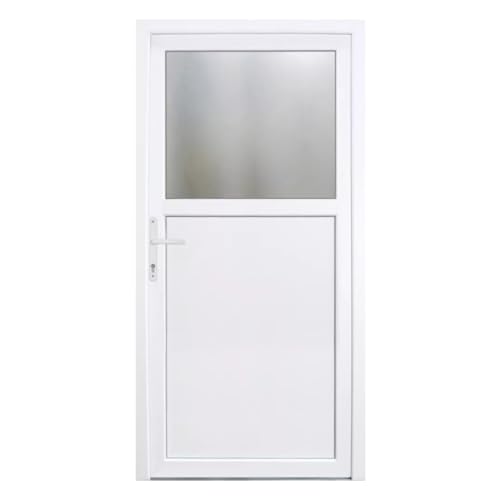 HORI® Haustür Kellertür Kunststoff Nebeneingangstür Komplettset Hauseingangstür, vielseitig einsetzbar für Keller, Garage und Nebeneingang I Farbe: weiß I DIN links I Modell: Light I 200 x 88 cm von HORI