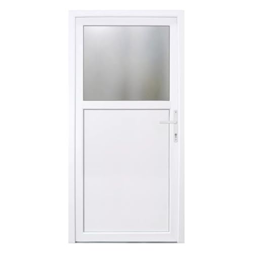 HORI® Haustür Kellertür Kunststoff Nebeneingangstür Komplettset Hauseingangstür, vielseitig einsetzbar für Keller, Garage und Nebeneingang I Farbe: weiß I DIN rechts I Modell: Light I 208 x 108 cm von HORI