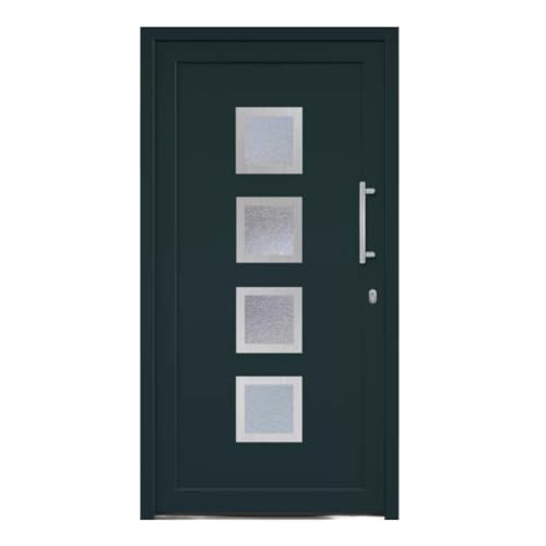 HORI® Haustür Komplettset I Eingangstür aus Kunststoff mit 2-fach ISO Wärmeschutzglas I Stoßgriffset inkl. Edelstahlgriff & 5-fach Pilzkopf-Verriegelung I Farbe: anthrazit (innen weiß) I DIN rechts I von HORI