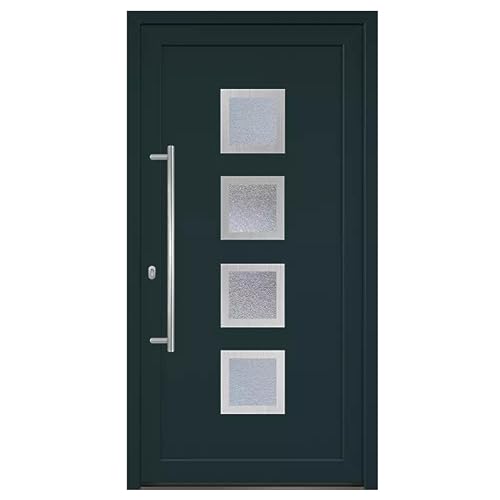 HORI® Haustür Komplettset I Eingangstür aus Kunststoff mit 2-fach ISO Wärmeschutzglas I Stoßgriffset inkl. Edelstahlgriff & 5-fach Pilzkopf-Verriegelung I Farbe: anthrazit (innen weiß) I DIN links I von HORI