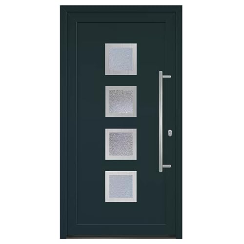 HORI® Haustür Komplettset I Eingangstür aus Kunststoff mit 2-fach ISO Wärmeschutzglas I Stoßgriffset inkl. Edelstahlgriff & 5-fach Pilzkopf-Verriegelung I Farbe: anthrazit (innen weiß) I DIN rechts I von HORI