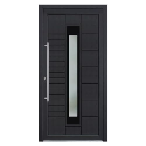 HORI® Haustür Kunststoff, aluminium, Komplettset konfigurieren, Hauseingangstür Modern I Farbe: anthrazit (innen weiß) I DIN links I Modell: Stripe I 208 x 108 cm von HORI