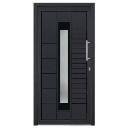 HORI® Haustür Kunststoff, aluminium, Komplettset konfigurieren, Hauseingangstür Modern I Farbe: anthrazit (innen weiß) I DIN rechts I Modell: Stripe I 210 x 100 cm von HORI