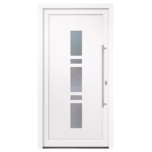 HORI® Eingangstür Kunststoff Komplettset - Chain – Moderne Hauseingangstür mit Stahlverstärkung, Wärmeschutz & 5-fach-Verriegelung I Farbe: Weiß I DIN rechts I Modell: I 1980 x 980 cm von HORI