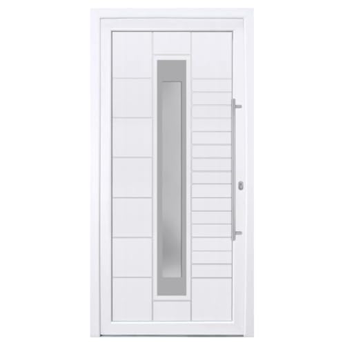 HORI® Haustür Kunststoff, aluminium, Komplettset konfigurieren, Hauseingangstür Modern I Farbe: weiß I DIN rechts I Modell: Stripe I 210 x 110 cm von HORI