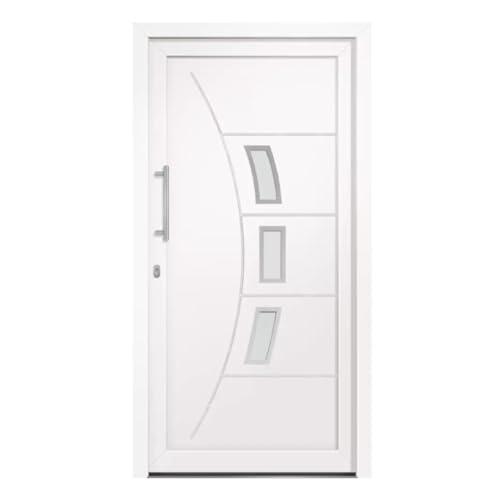 HORI® Haustür Kunststoff Komplettset Wing, 5-fach Pilzkopf-Verriegelung, Edelstahl-Stoßgriffset, Energieeffiziente Bodenschwelle, Robuste PVC-Konstruktion I Farbe: Weiß I DIN links I Modell: Wing I von HORI