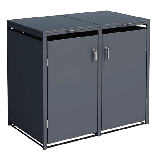 HORI® Mülltonnenbox, Tonnenbox, Abfallschrank, witterungsbeständig, abschließbar, Pflanzdach wählbar, für 2 Tonne Farbe: Anthrazit von HORI
