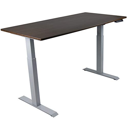 HORI® Schreibtisch PC Computertisch oder als Arbeitstisch mit elektrisch höhenverstellbarem Tischgestell I Maße: 120 x 68 cm | bis 120 kg I Silbernes Tischgestell mit brauner Platte von HORI