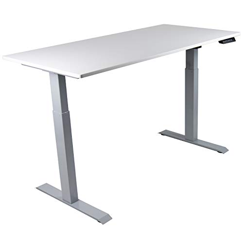 HORI® Schreibtisch PC Computertisch oder als Arbeitstisch mit elektrisch höhenverstellbarem Tischgestell I Maße: 120 x 68 cm | bis 120 kg I Silbernes Tischgestell mit weißer Platte von HORI