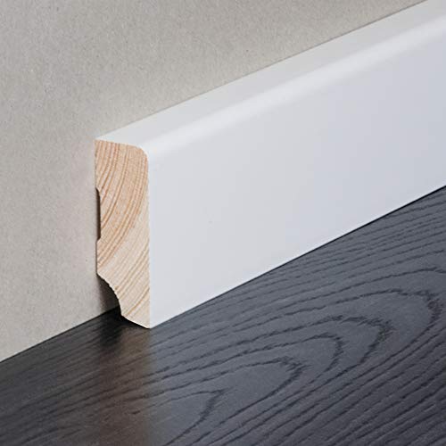 HORI® Sockelleiste weiß foliert RAL 9010 I Massivholzkern Fußleiste I Modern Profil I Höhe: 40 mm von HORI