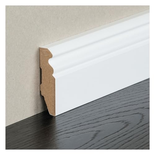 HORI® Sockelleiste Weiß RAL 9016 | MDF Fußleiste | Hamburger Profil | 16 mm stark, 2500 mm lang | Wandabschluss | Bodenleiste für Laminat, Parkett & Vinyl 58 von HORI