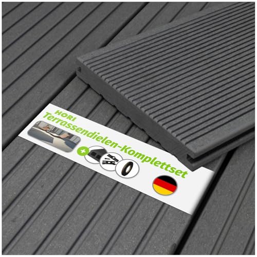 HORI® WPC BPC Terrassendielen Massivdiele Komplett-Set | Inkl. 28x50 mm Unterkonstruktion & Clips | Wetterfest, Pflegeleicht, Rutschfest & UV-beständig | Holzoptik Dielenlänge 4,00 m I Fläche 32m² von HORI