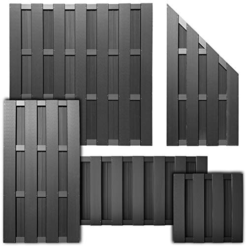 HORI® WPC Lamellenzaun Komplettset | Moderner Sichtschutz für den Garten | Robuster & pflegeleichter Zaun mit einfacher Montage | 1x Niedrig + 1x Pfosten klein zum einbetonieren Anthrazit von HORI