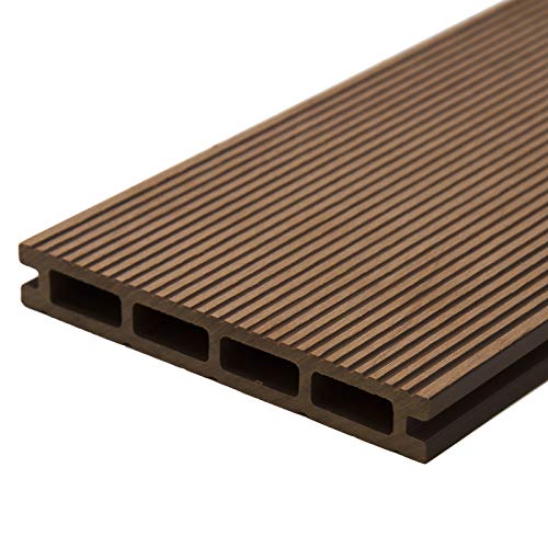 HORI WPC-Terrassendiele Komplettset Hohlkammer Komplettbausatz Terrassenplatten Premium Terrassenboden Garten I Fläche: 12 m² I 2,20 m Dielenlänge I Braun von HORI