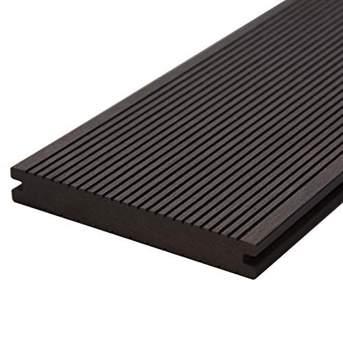 HORI® WPC Terrassendielen Komplettset Massiv | | Splitterfrei & witterungsbeständig | Inkl. Unterkonstruktion & Befestigungsset | Fläche: g) 16 m² I 2200 mm Dielenlänge I Grau von HORI