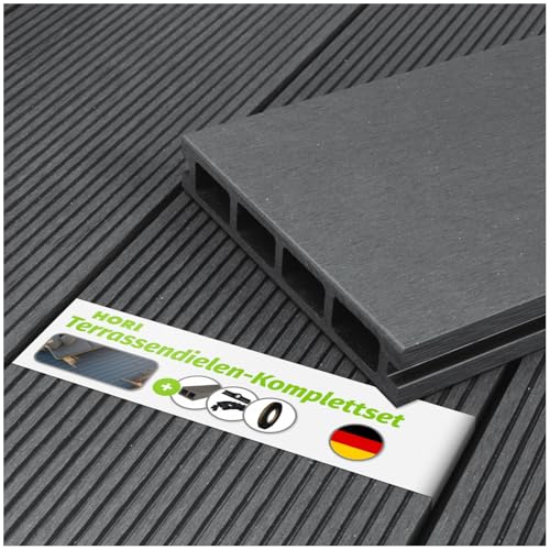 HORI WPC Terrassendiele Kuba anthrazit, Komplett-Set inkl. 40x60 mm Unterkonstruktion & Clips, Wetterfest & pflegeleicht Dielenlänge 3,20 m I Fläche 10 m² von HORI