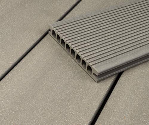 HORI® WPC-Terrassendiele Royal Hellgrau Hohlkammer I Komplettset inkl. 45x45 mm Unterkonstruktion & Clips I Fläche: 11 m² I 5,00 m Dielenlänge von HORI