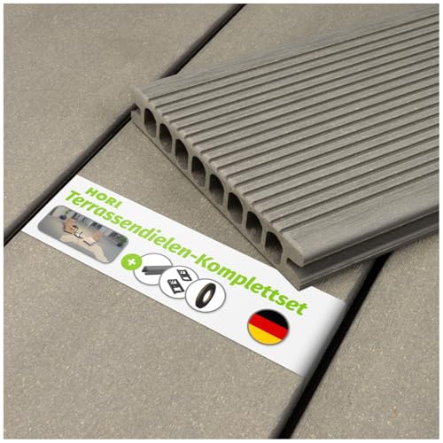 HORI® WPC-Terrassendiele Royal Hellgrau Hohlkammer | Komplettset inkl. 45x45 mm Unterkonstruktion & Clips | Langlebig & Pflegeleicht für Terrasse und Balkon Fläche: 18 m² I 3,00 m Dielenlänge von HORI
