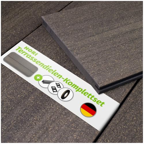 HORI® WPC Terrassendielen Komplettset I Massivdiele Sylt I Robuste & witterungsbeständige Terrassendielen I Inkl. passender Unterkonstruktion & Zubehör I grau I Fläche: 16 m² I Dielenlänge:4,00 m von HORI