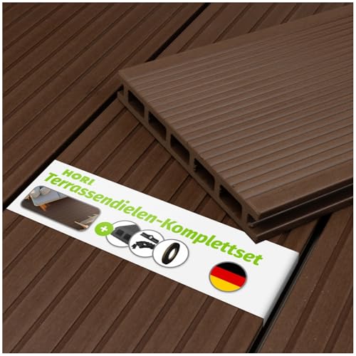 HORI® WPC Terrassenfliesen | Terrassendielen Malta Grau | Komplett-Set inkl. 28x50 mm Unterkonstruktion & Clips | Langlebig & Wetterfest | Rutschfest | Pflegeleicht | Dielenlänge 4,40 m I Fläche 5 m² von HORI