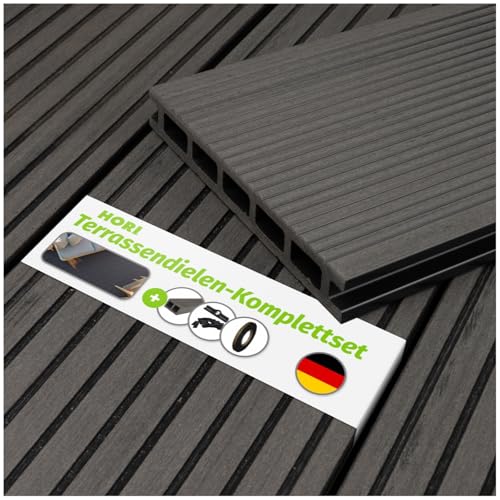 HORI® WPC Terrassenfliesen | Terrassendielen Malta Grau | Komplett-Set inkl. 28x50 mm Unterkonstruktion & Clips | Langlebig & Wetterfest | Rutschfest | Pflegeleicht | Dielenlänge 3,20 m I Fläche 14 m² von HORI