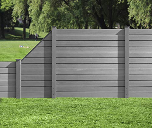 HORI WPC Sichtschutz Zaun Steckzaun Gartenzaun Komplettset für Garten und Terrasse, beidseitig glatt, 1x Quadratisch + 1x Pfosten I zum Aufschrauben I Zaun: Grau I Pf.: Grau von HORI