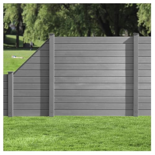 HORI® WPC-Zaun I Sichtschutz-Zaun, Steckzaun, Gartenzaun Komplettset I beidseitig glatt I 3x Quadr. + 3x Pf. + 1x Eck-Pf. I zum Einbetonieren I Zaun: Grau I Pf.: Anthrazit von HORI
