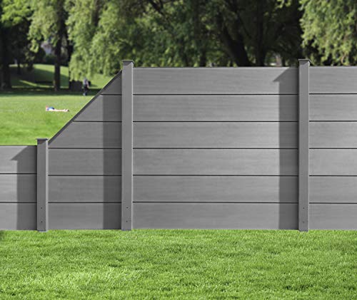 HORI WPC XXL Sichtschutz-Zaun, Steckzaun, Gartenzaun Komplettset beidseitig glatt 1x Quadratisch + 2x Pfosten zum Aufschrauben Zaun: Grau I Pf.: Grau von HORI