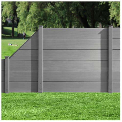 HORI WPC XXL Sichtschutz-Zaun, Steckzaun, Gartenzaun Komplettset beidseitig glatt 2x Quadr. + 2x Pf. + 1x Eck-Pf. zum Einbetonieren Zaun: Anthrazit I Pf.: Anthrazit von HORI