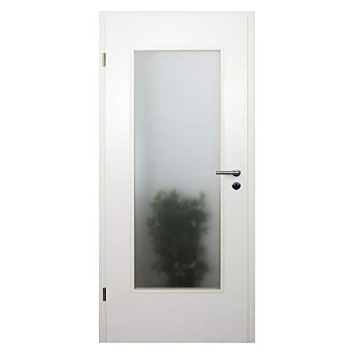HORI® Zimmertür Komplettset I CPL Weißlack I Zarge und Türdrücker I Röhrenspanmittellage I I Lichtausschnitt I WC-Garnitur I DIN Rechts I Breite: 735 I Wandstärke: 200 mm von HORI