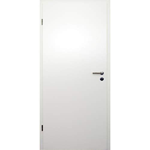 HORI® Zimmertür Komplettset I CPL Weißlack I Zarge und Türdrücker I Röhrenspanmittellage I ohne Lichtausschnitt I Buntbartschloss I DIN Rechts I Breite: 610-985 mm I Wandstärke: 220 mm von HORI