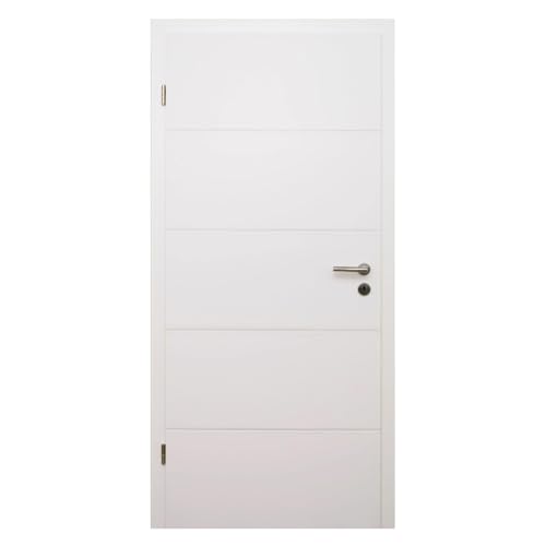 HORI® Zimmertür Komplettset I Weißlack RAL 9010 I inkl. Zarge und Türdrücker I Röhrenspan Eckkante I mit Buntbartschloss oder WC-Schloss I I 1985 x 735 x 120 mm I DIN links von HORI